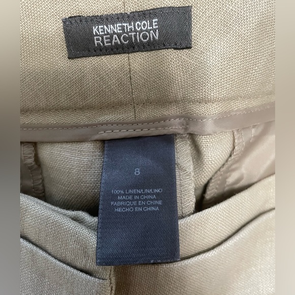 Kenneth Cole Reaction 100% Linen Wide Leg Crop pants Tan size 8 business casual - Picture 2 of 3